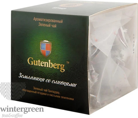 Чай Gutenberg зелёный ароматизированный в пирамидке Земляника со сливками (кор. 12 шт.) PR15008-1