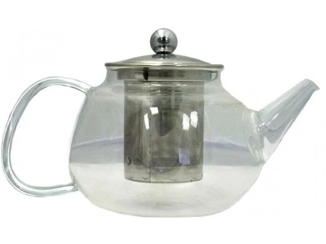 Чайник "Флокс" из жаропрочного стекла с металлической заварочной колбой, 750 мл., дно d90 мм. 003896
